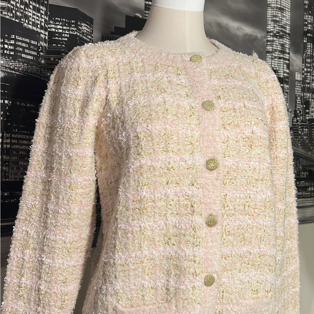 LoveShackFancy Saxson Cardigan in Cream Puff Pink